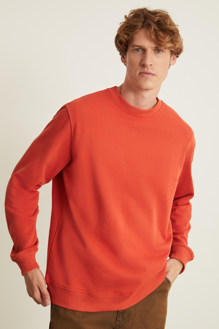 NATAS Relaxed Regular Kiremit Rengi Tekli Sweatshirt
