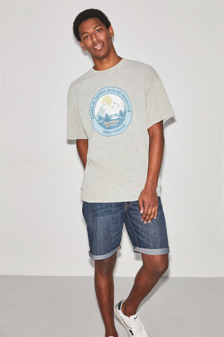 NATURE Örme Oversize Haki  T-Shirt