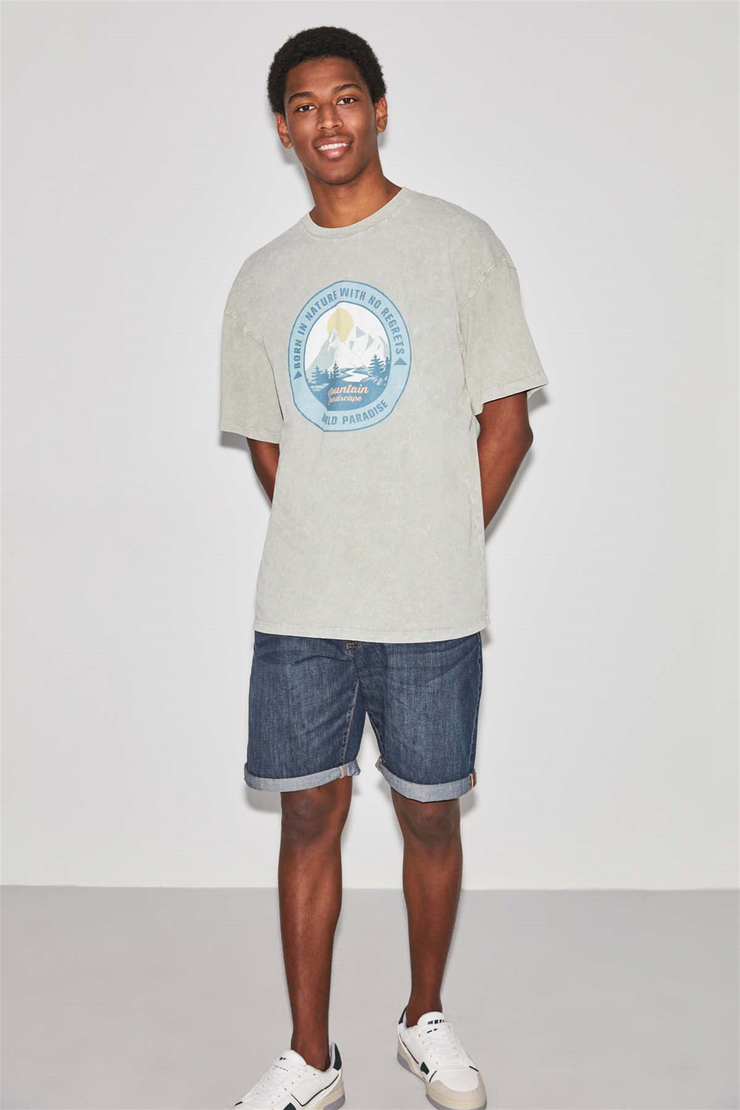 NATURE Örme Oversize Haki  T-Shirt