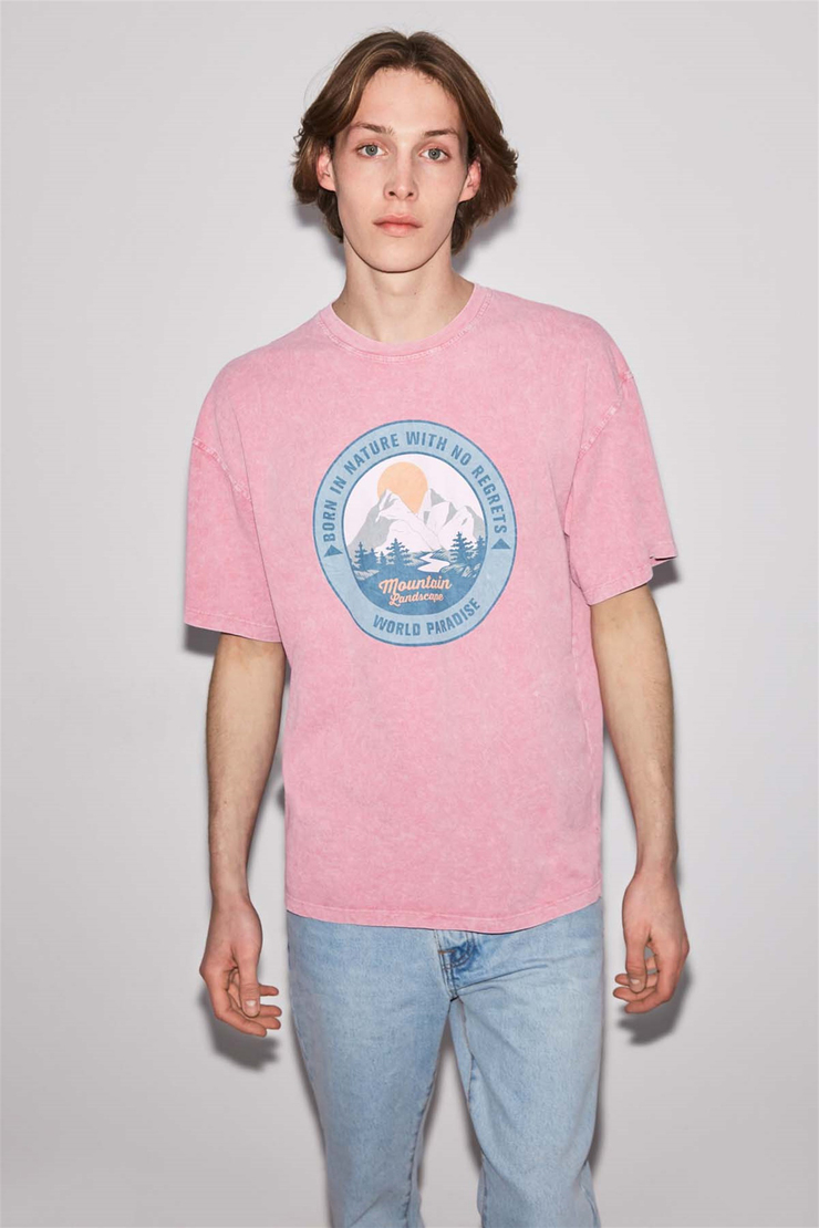NATURE Örme Oversize Pembe  T-Shirt