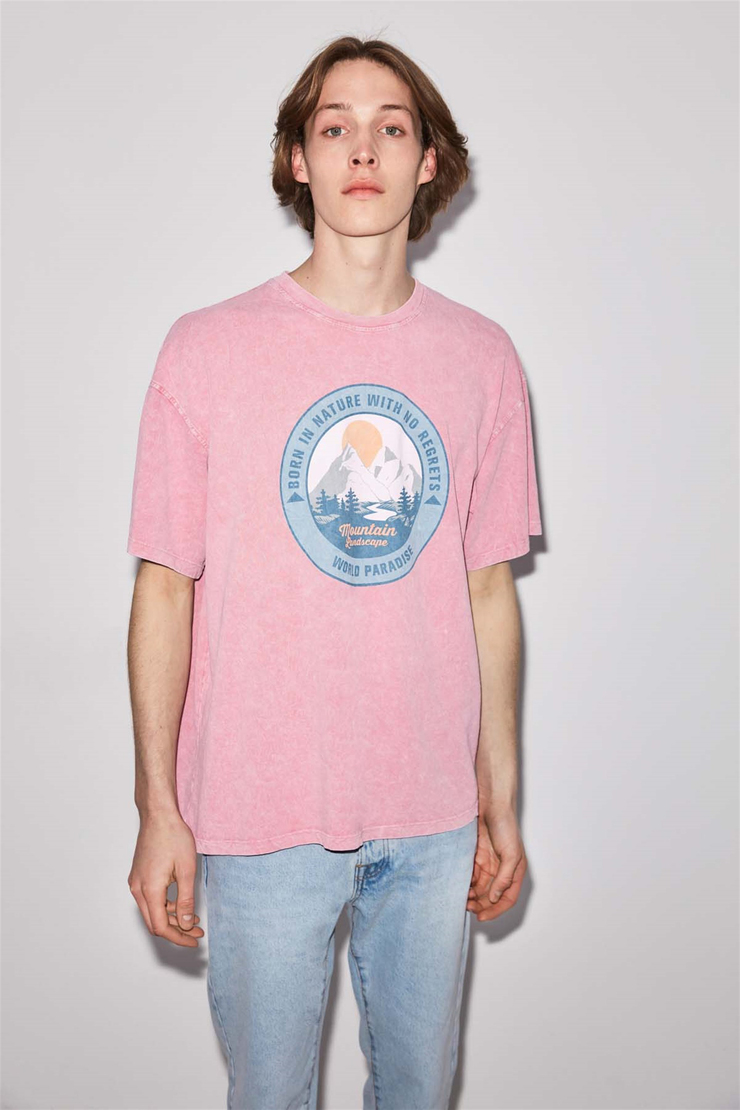 NATURE Örme Oversize Pembe  T-Shirt