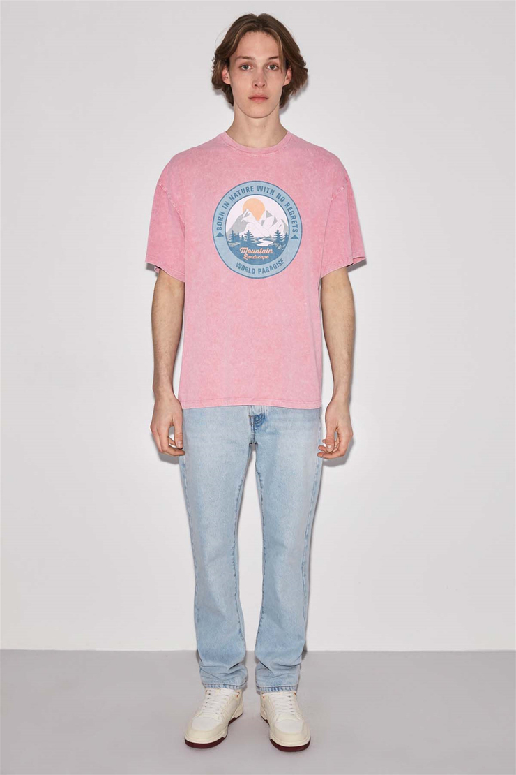 NATURE Örme Oversize Pembe  T-Shirt