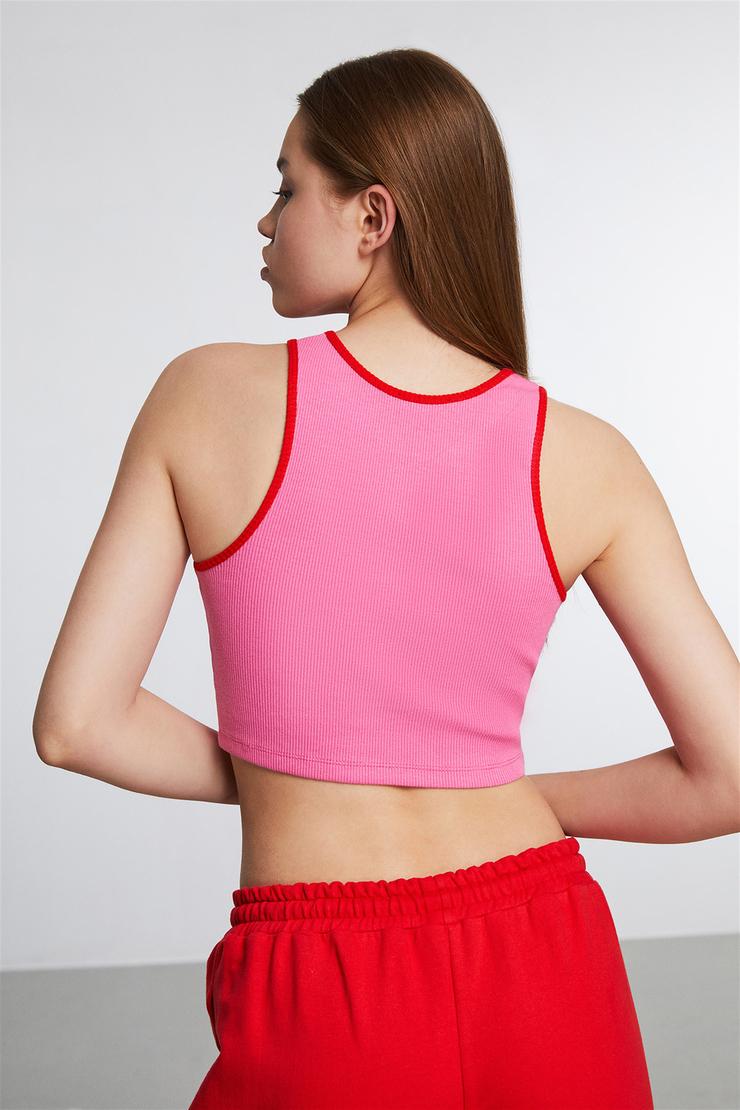 NEMTO Kadın Pembe Düz Renk Halter Yaka Crop Fit Büstiyer