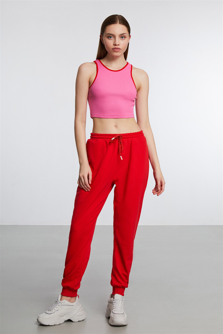 NEMTO Kadın Pembe Düz Renk Halter Yaka Crop Fit Büstiyer