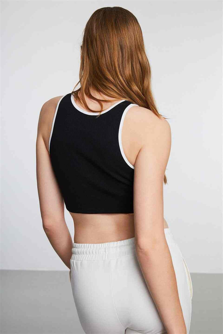 NEMTO Kadın Siyah Düz Renk Halter Yaka Crop Fit Büstiyer