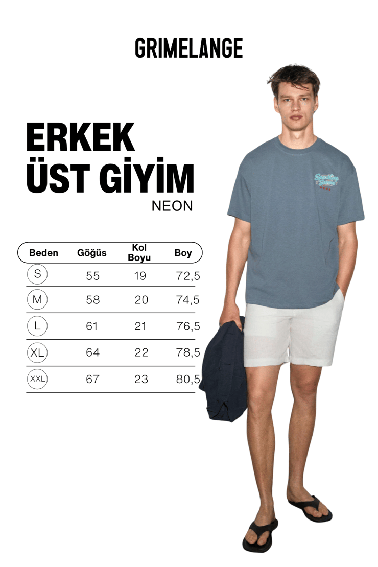 NEON Erkek %100 Organik Pamuklu Yuvarlak Yakalı Baskı Detaylı Gri T-Shirt