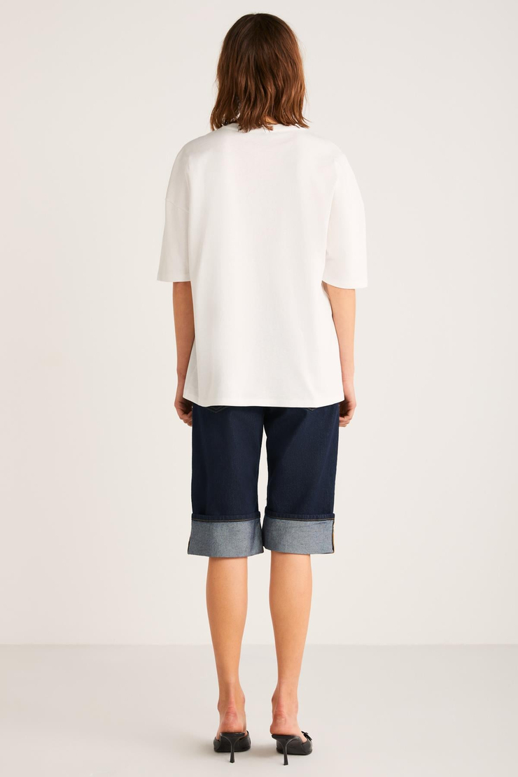 NEPHELE Basic Slim Ekru Tekli T-Shirt