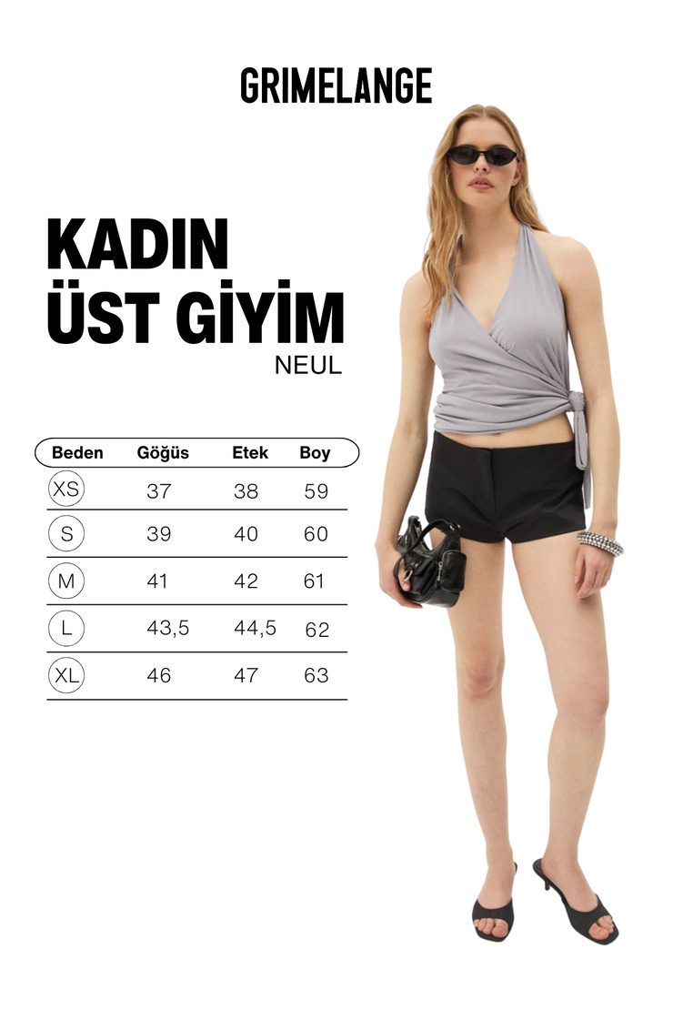 NEUL Kadın Yumuşak Ve Esnek Kumaşlı Kruvaze Yakalı Yandan Bağlamalı Gri Bluz