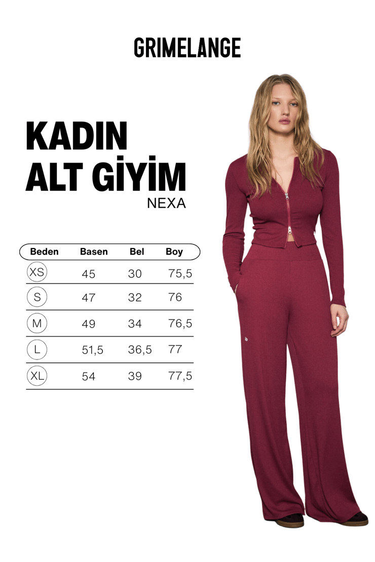 NEXA Kadın Yumuşak Ve Esnek Kumaşlı Baskı Detaylı Relaxed Bordo Eşofman Altı