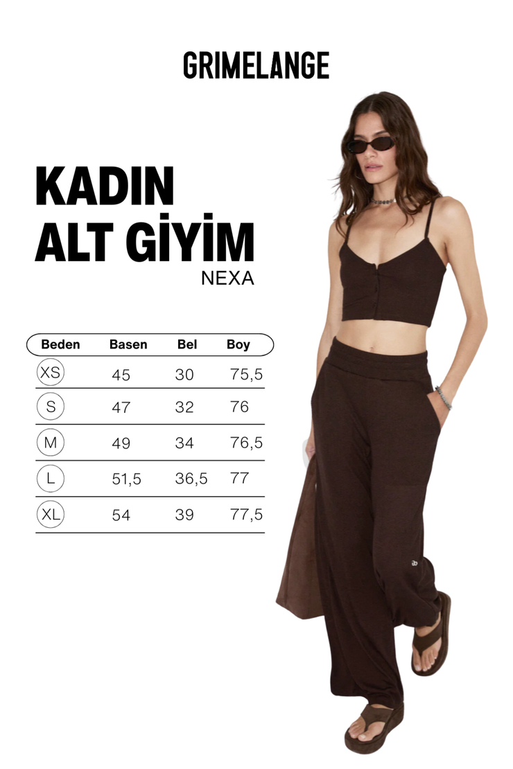 NEXA Kadın Yumuşak Ve Esnek Kumaşlı Baskı Detaylı Relaxed Kahverengi Eşofman Altı
