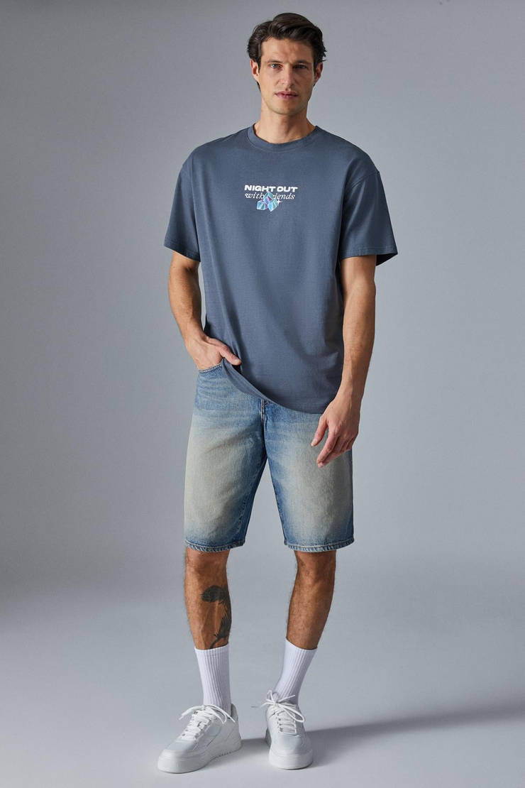NIGHTOUT Erkek Oversize Fit Antrasit T-Shirt