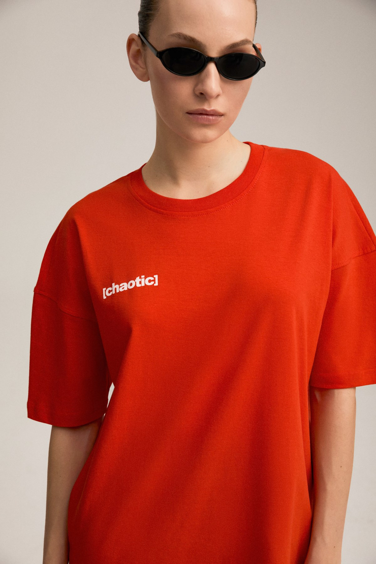 NINEL Kadın %100 Pamuk Arka Ve Önü Yazı Detaylı Baskılı Slim Kırmızı T-Shirt
