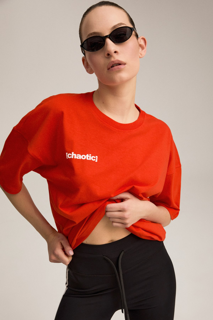NINEL Kadın %100 Pamuk Arka Ve Önü Yazı Detaylı Baskılı Slim Kırmızı T-Shirt