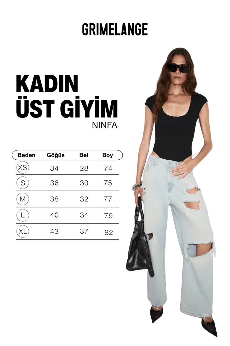 NINFA Kadın Yumuşak Ve Esnek Kumaşlı Oyuk Yakalı Çıtçıtlı Vucuda Oturan Siyah Body Suit
