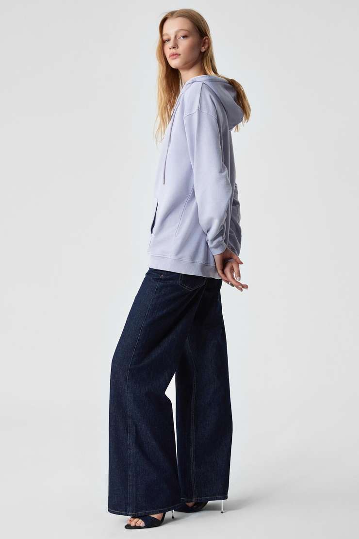 NISPORENI Kadın Oversize Fit Kapüşonlu %100 Organik Pamuk 3 İplik Lila Sweatshirt