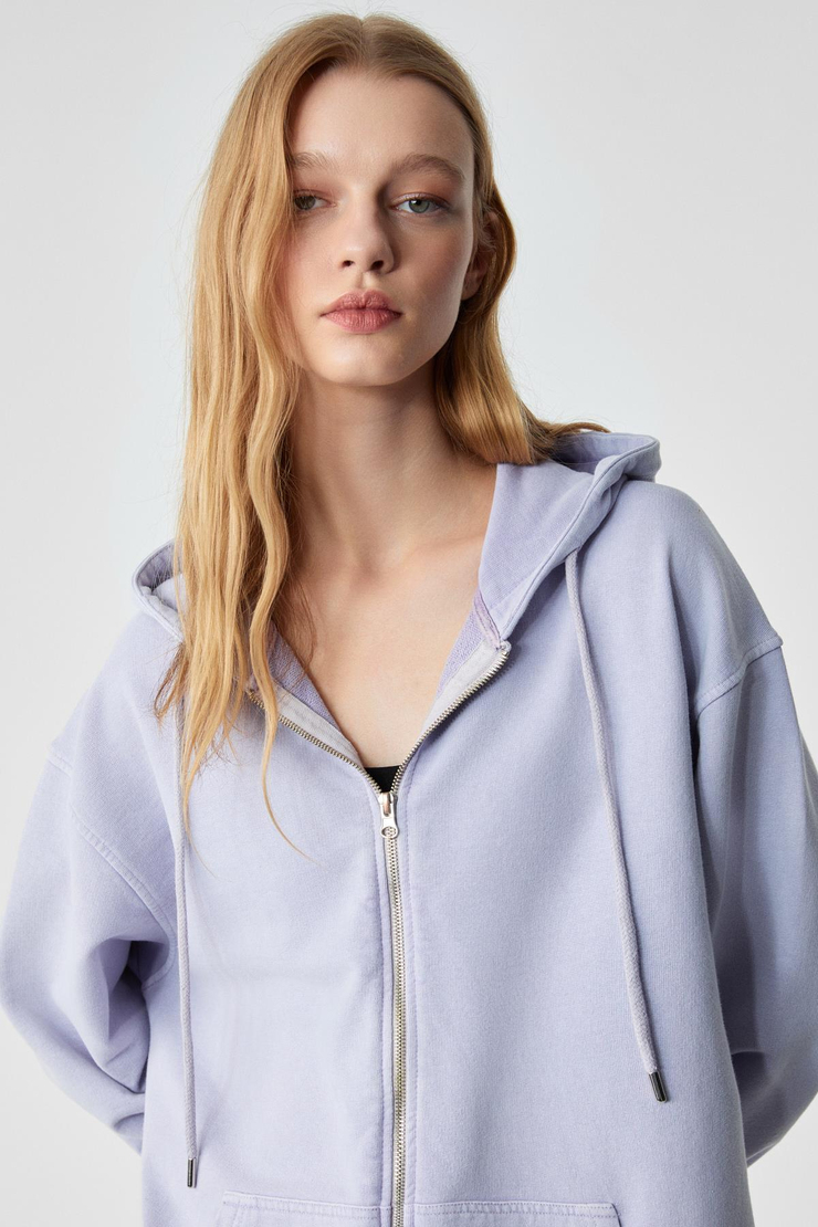 NISPORENI Kadın Oversize Fit Kapüşonlu %100 Organik Pamuk 3 İplik Lila Sweatshirt