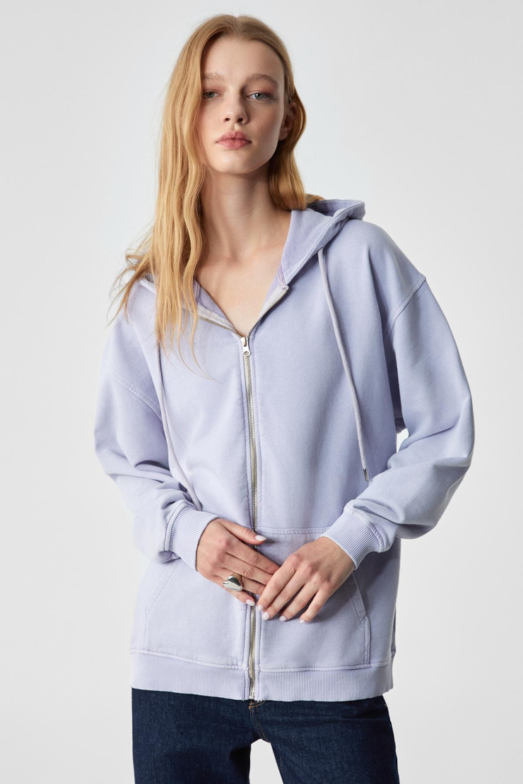 NISPORENI Kadın Oversize Fit Kapüşonlu %100 Organik Pamuk 3 İplik Lila Sweatshirt