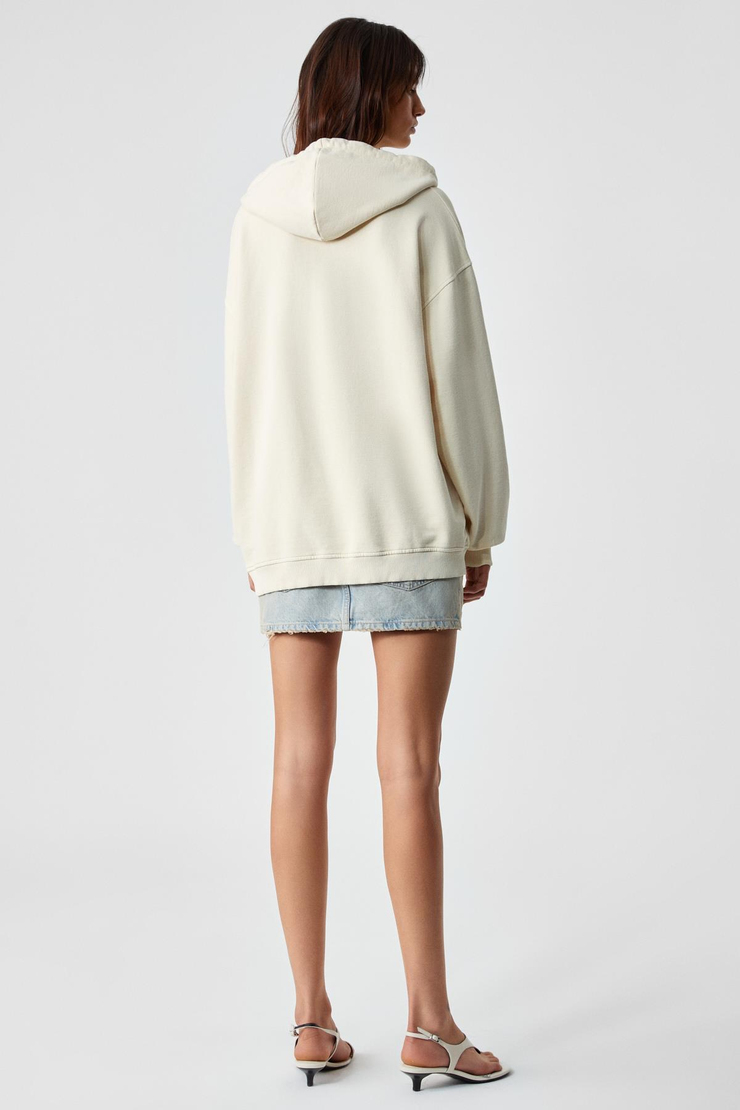 NISPORENI Kadın Oversize Fit Kapüşonlu %100 Organik Pamuk 3 İplik Krem Sweatshirt
