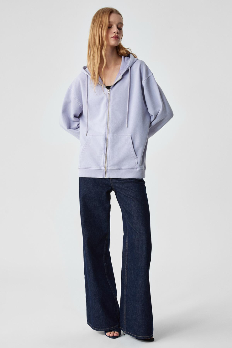 NISPORENI Kadın Oversize Fit Kapüşonlu %100 Organik Pamuk 3 İplik Lila Sweatshirt