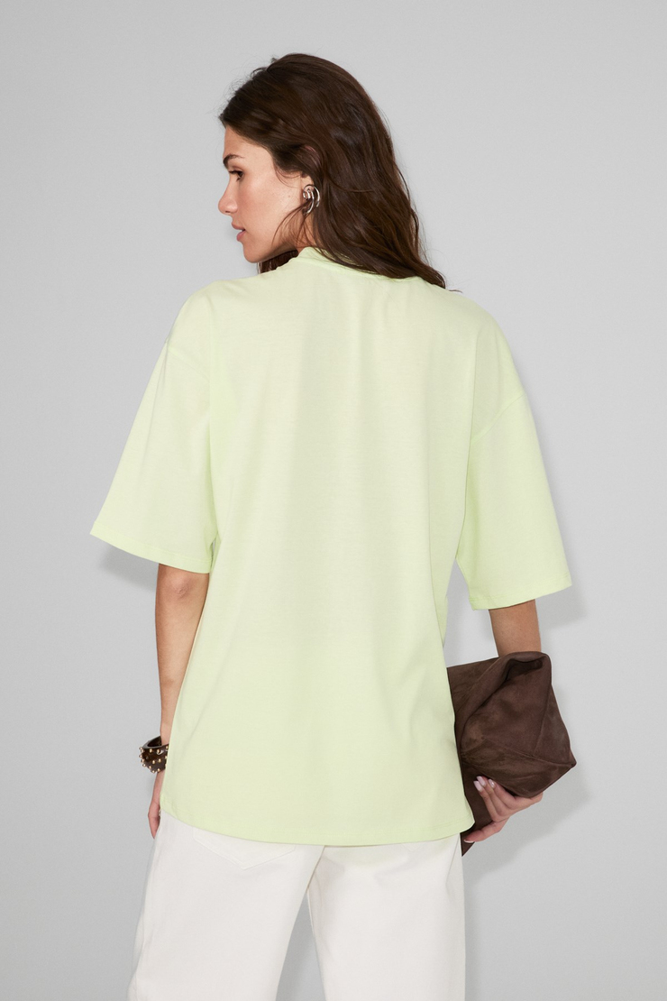 NITZA Kadın %100 Pamuk Oversize Bisiklet Yaka Mint Yeşil T-Shirt