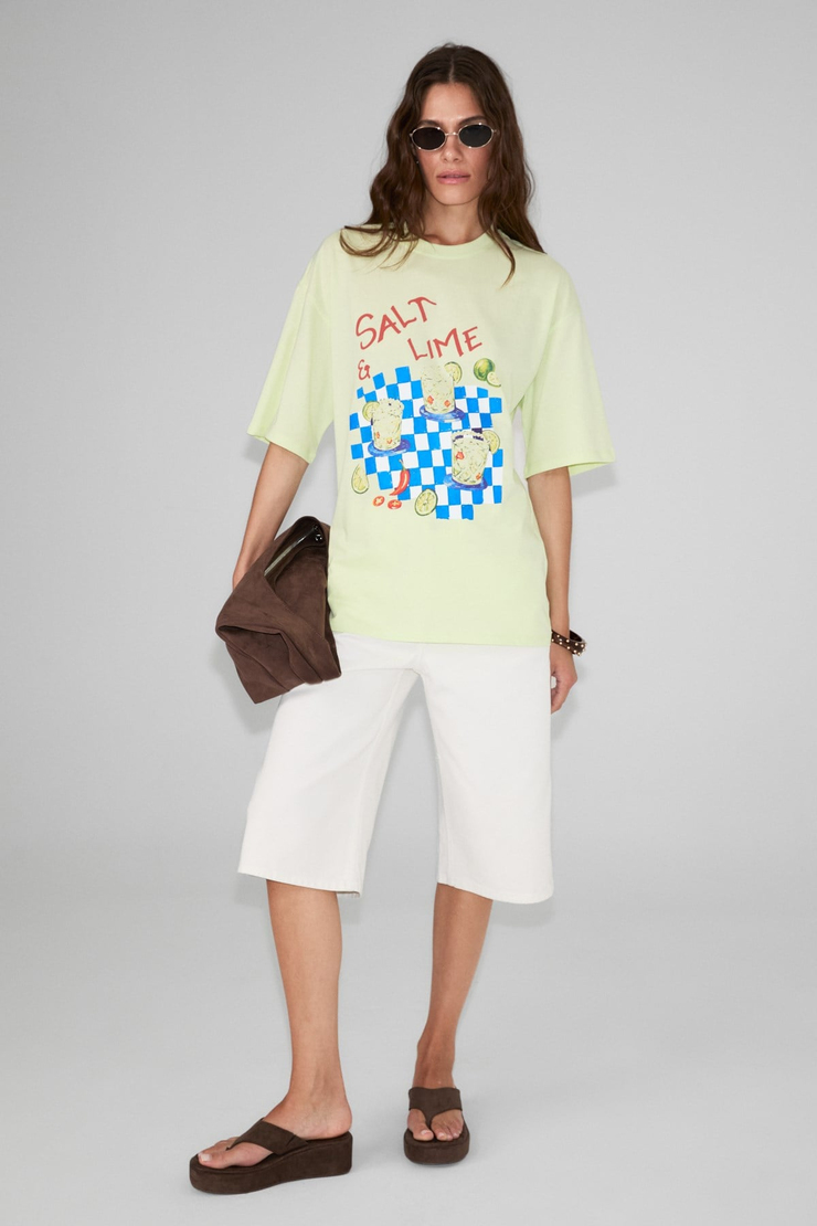 NITZA Kadın %100 Pamuk Oversize Bisiklet Yaka Mint Yeşil T-Shirt