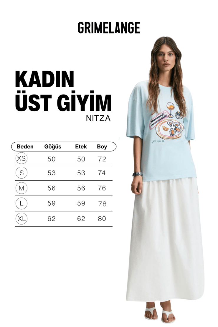 NITZA Kadın %100 Pamuk Oversize Bisiklet Yaka Mavi T-Shirt