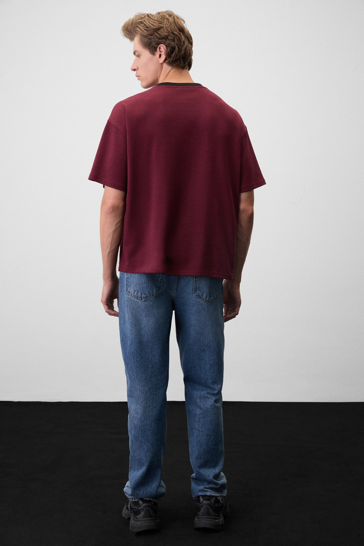 NOAR Erkek Organik Pamuklu Baskılı Bordo T-Shirt