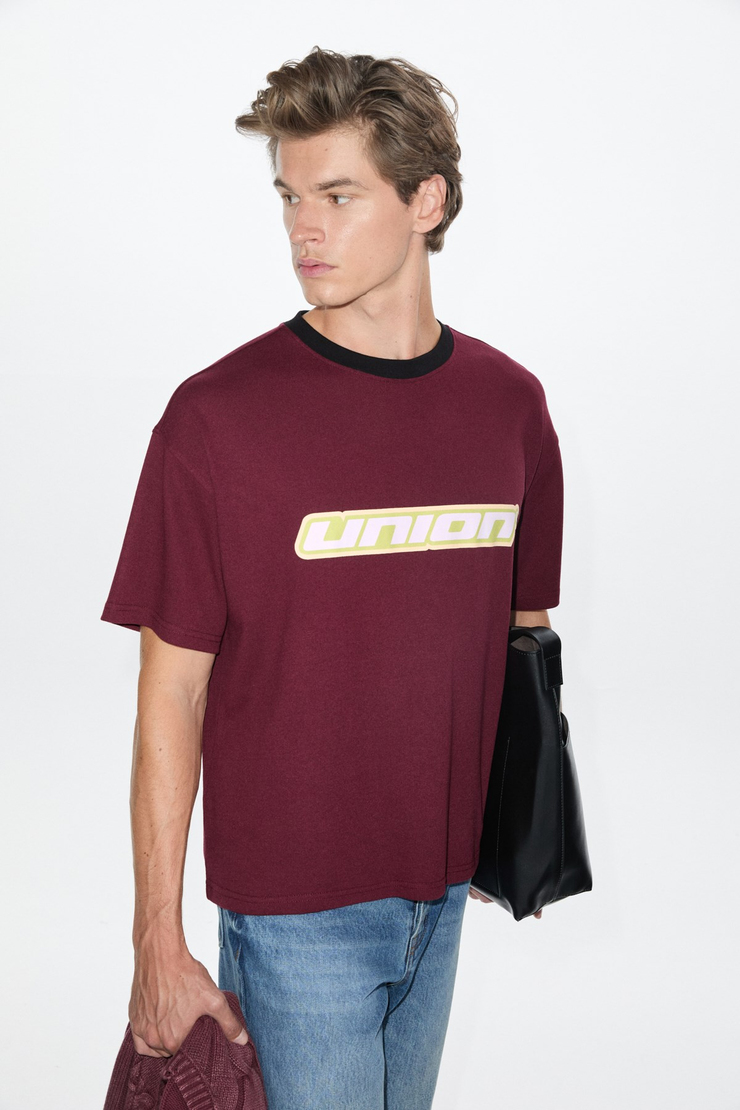 NOAR Erkek Organik Pamuklu Baskılı Bordo T-Shirt