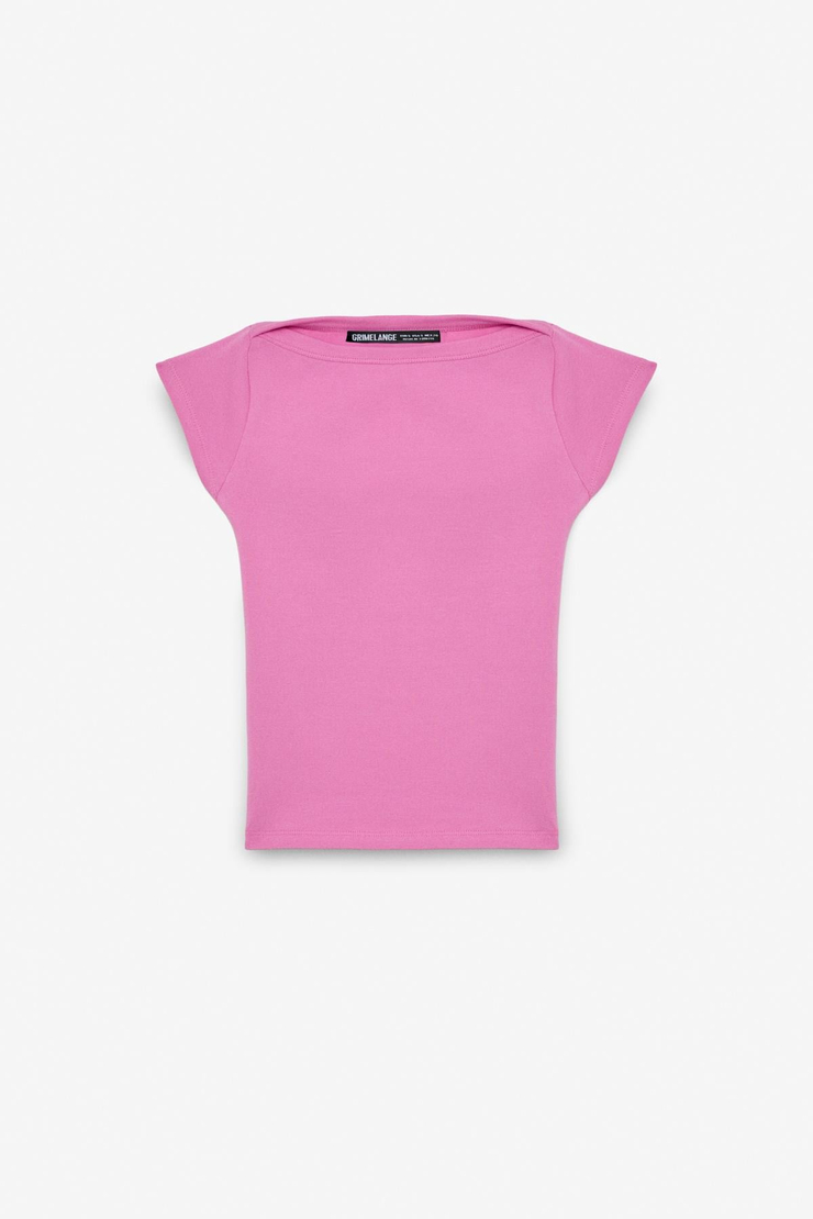 NOEMI Kadın Balerin Yaka Kısa Kol Slim Fit Ribanalı Pembe Bluz
