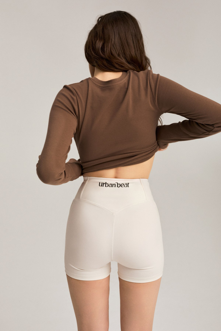 NOLYAS Kadın Esnek Kumaşlı Vücuda Oturan Slim Fit Uzun Kollu Kahverengi T-Shirt
