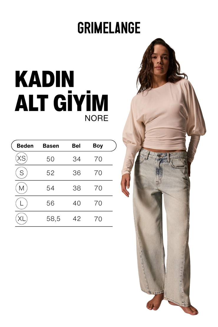 NORE Kadın Standart Bel Barel Relaxed Jean Açık Mavi Pantolon