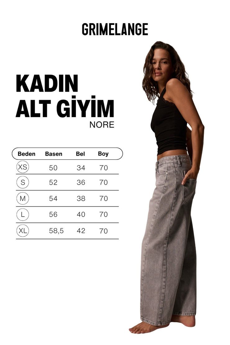 NORE Kadın Standart Bel Barel Relaxed Jean Gri Pantolon