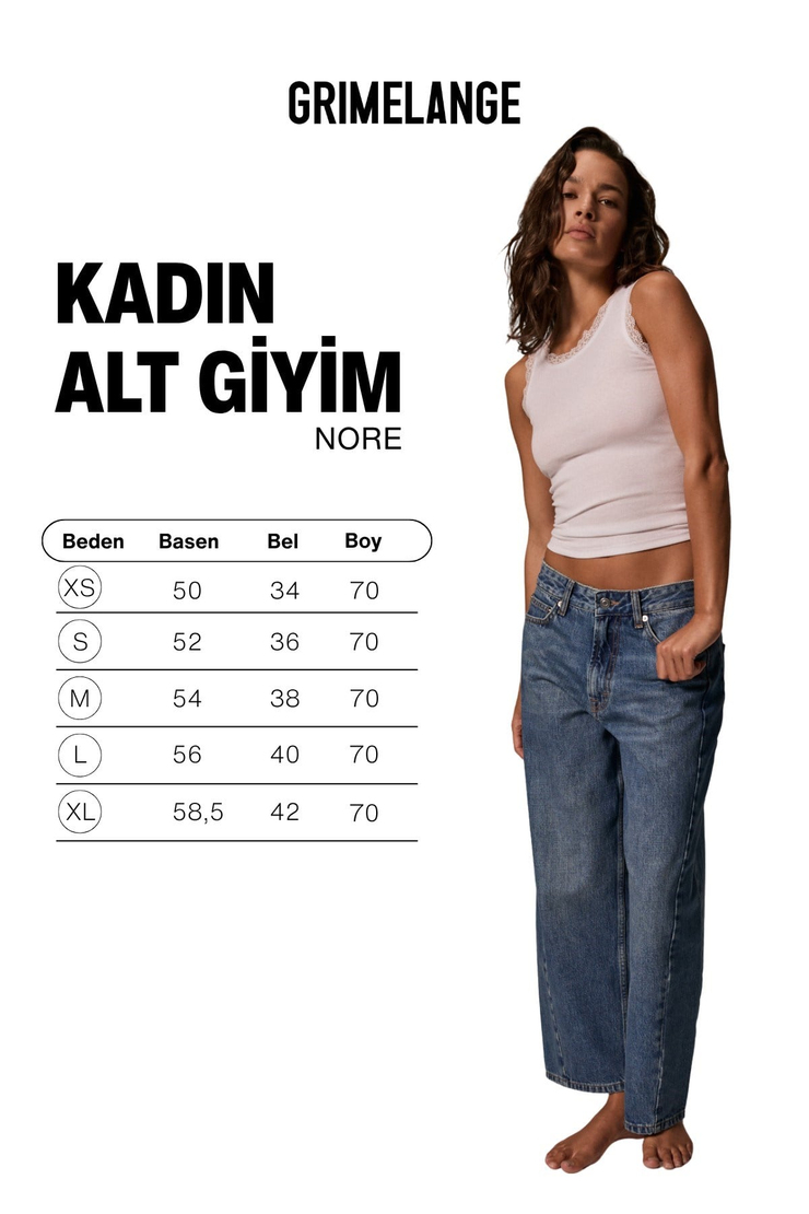 NORE Kadın Standart Bel Barel Relaxed Jean Mavi Pantolon
