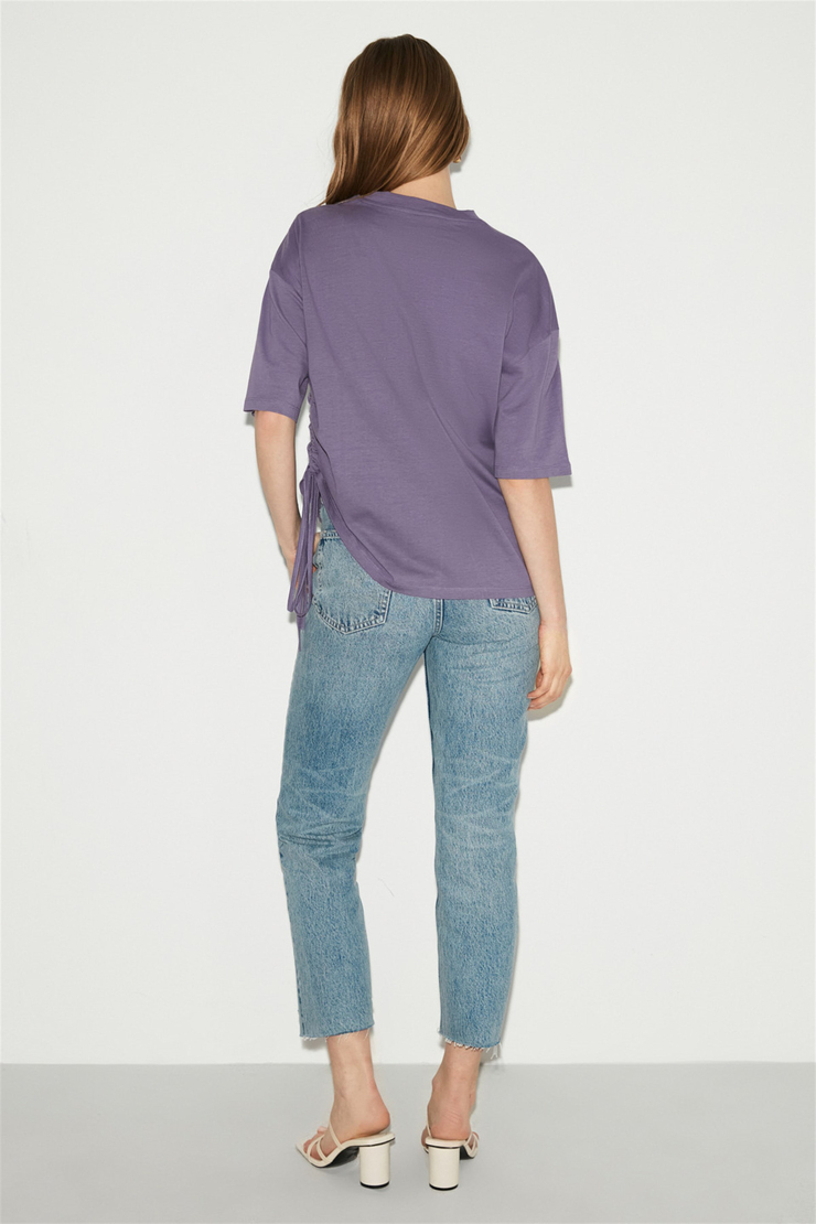 NORI Kadın Mor Baskılı Yuvarlak Yaka Comfort Fit T-Shirt