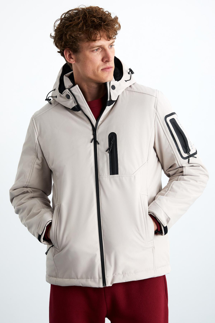 NYBORG Erkek %100 Polyester Çıkarılabilir Kapüşonlu Taş Rengi Mont