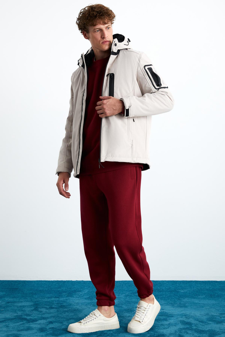 NYBORG Erkek %100 Polyester Çıkarılabilir Kapüşonlu Taş Rengi Mont