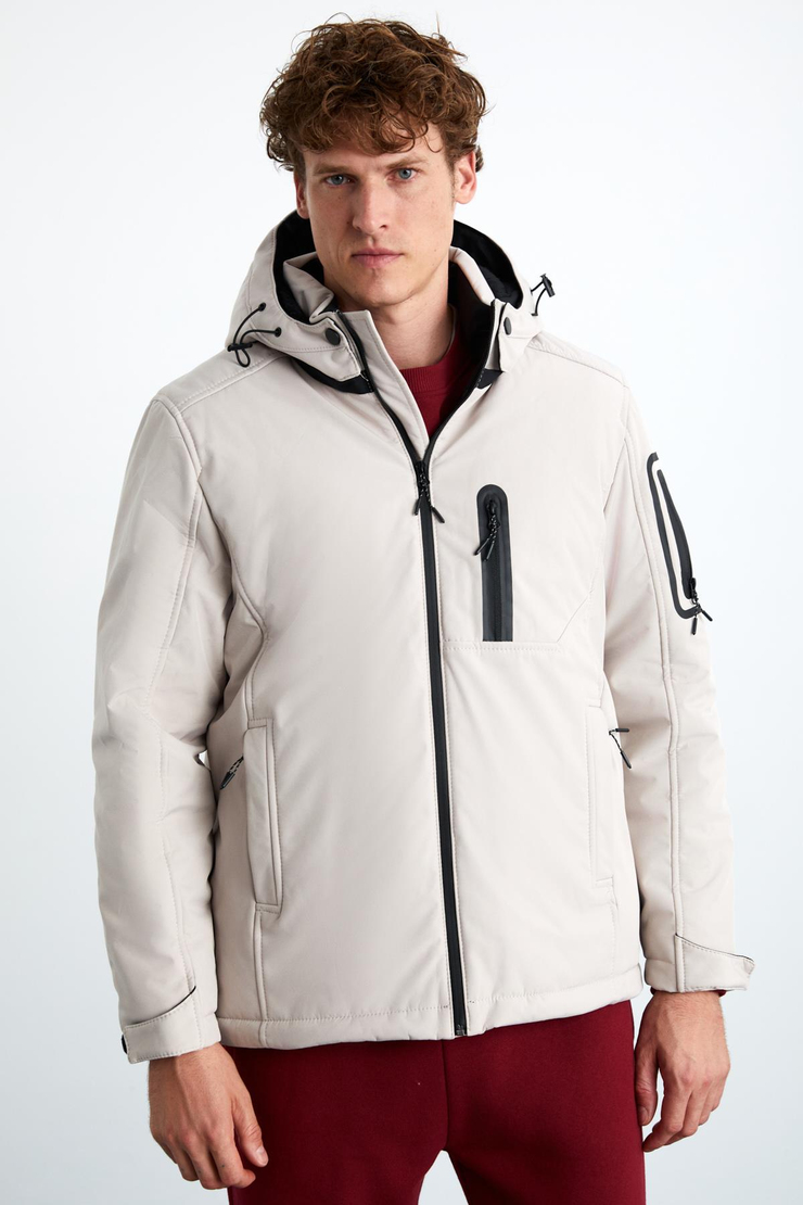 NYBORG Erkek %100 Polyester Çıkarılabilir Kapüşonlu Taş Rengi Mont