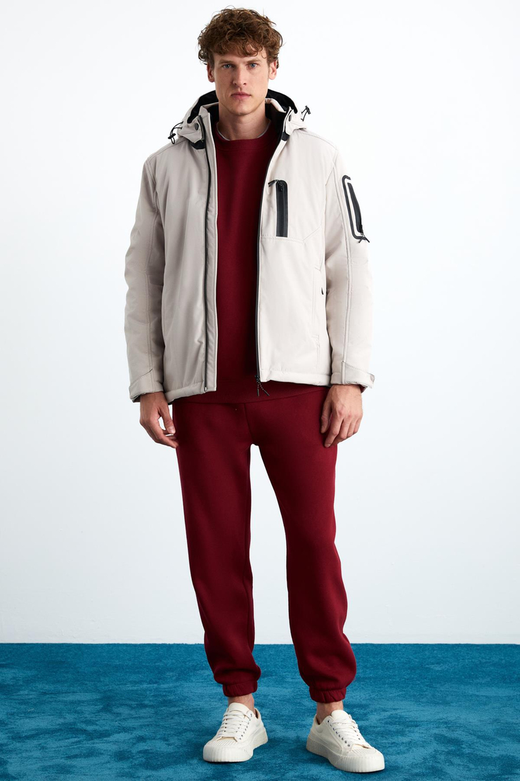 NYBORG Erkek %100 Polyester Çıkarılabilir Kapüşonlu Taş Rengi Mont