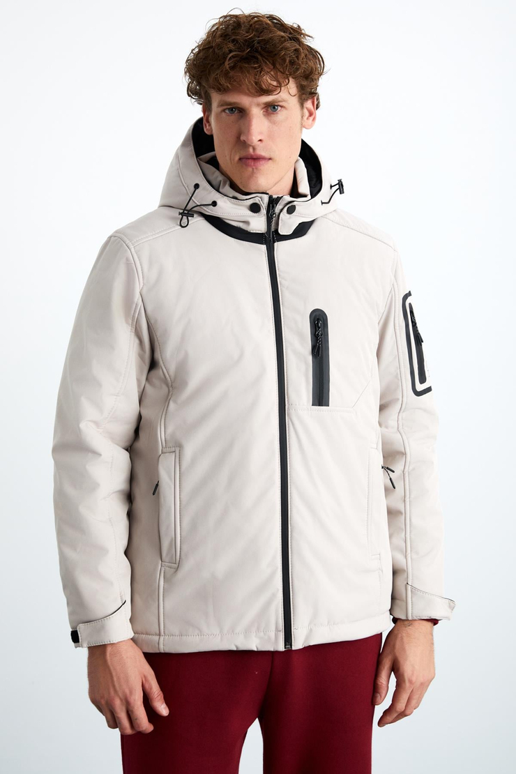 NYBORG Erkek %100 Polyester Çıkarılabilir Kapüşonlu Taş Rengi Mont