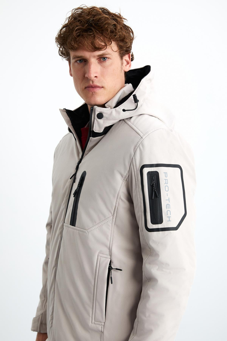NYBORG Erkek %100 Polyester Çıkarılabilir Kapüşonlu Taş Rengi Mont