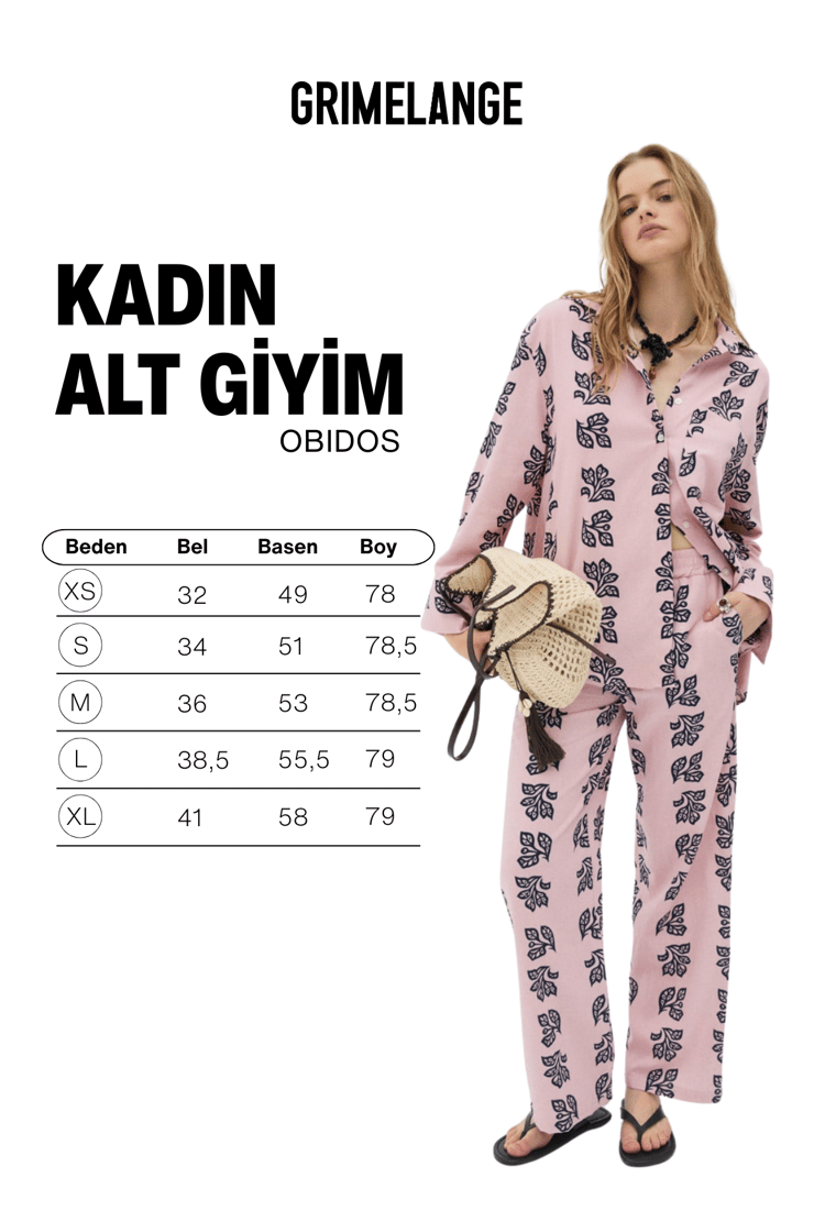 OBIDOS Kadın Keten Karışımlı Baskı Detaylı Regular Lila Pantolon