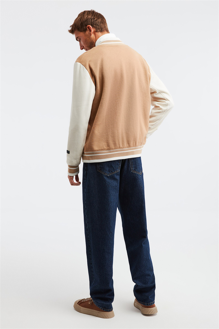 OBVI Erkek Kahverengi Renk Bloklu Kolej Yaka Comfort Fit Ceket