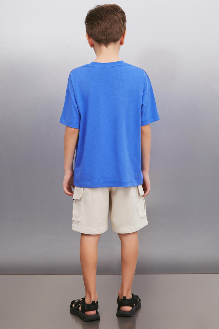 OCTAVE  Oversize Saks Mavi Tekli T-Shirt