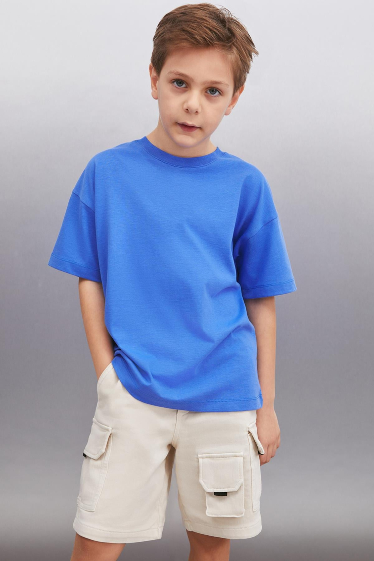 OCTAVE  Oversize Saks Mavi Tekli T-Shirt