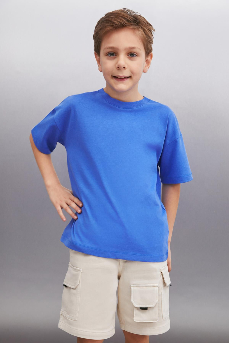 OCTAVE  Oversize Saks Mavi Tekli T-Shirt
