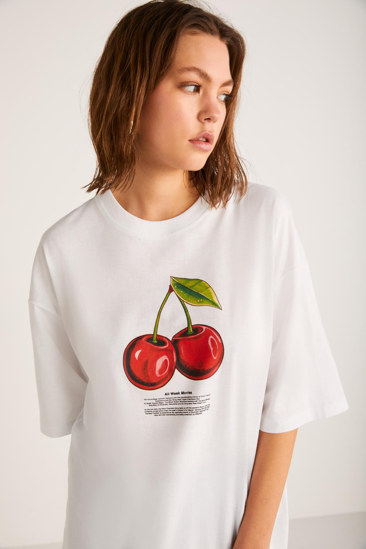 ODALYS Basic Oversize Beyaz Tekli T-Shirt