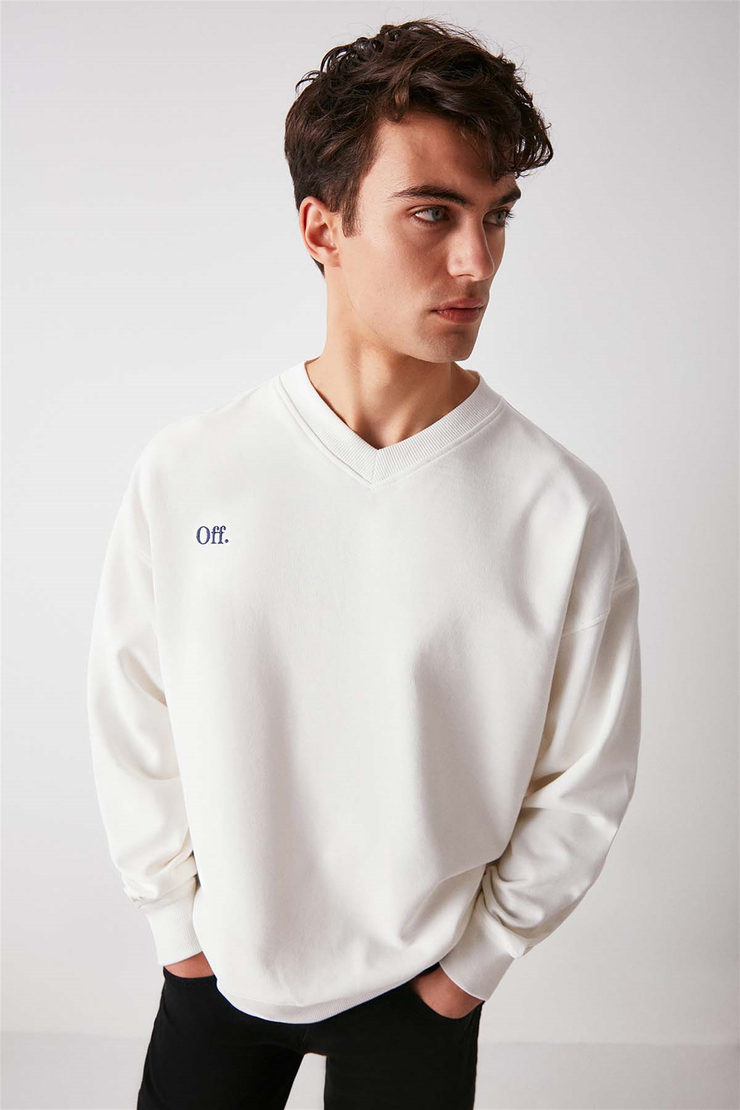 OFF Örme Oversize Beyaz  Sweatshirt