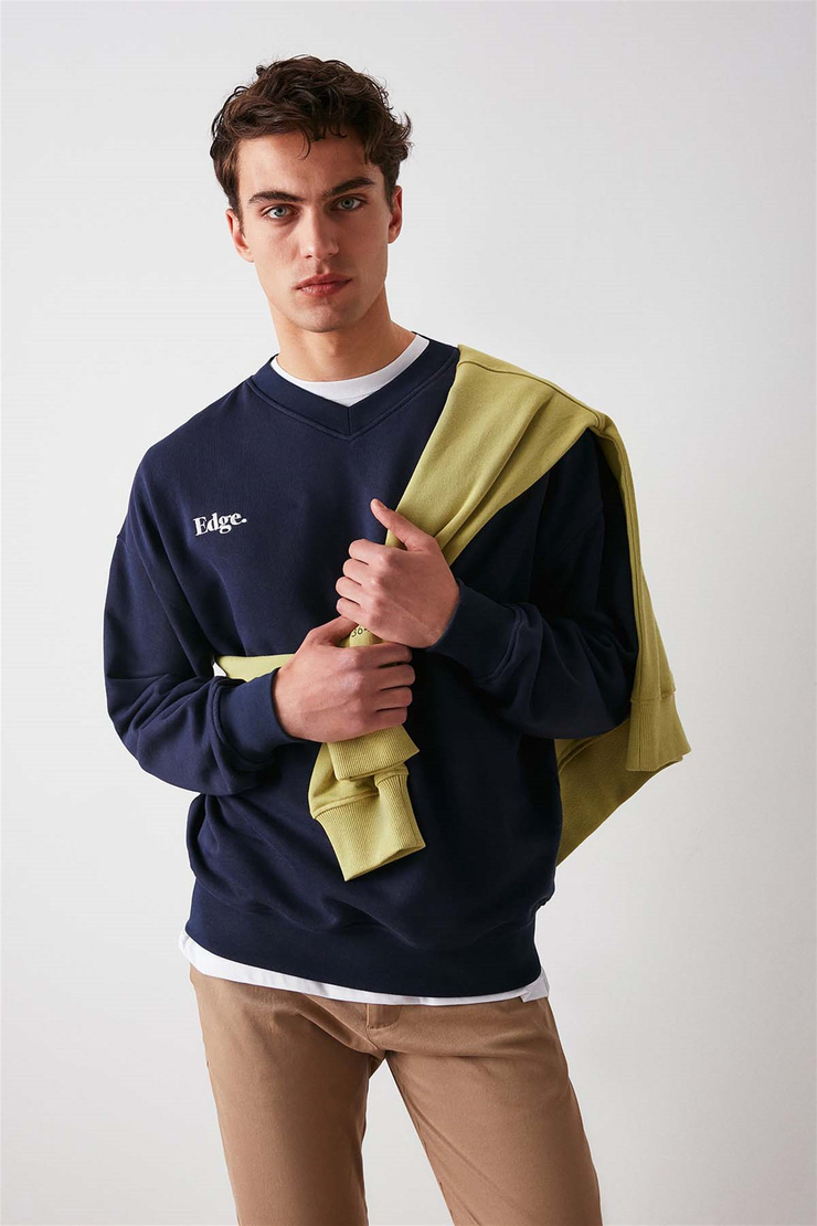 OFF Örme Oversize Lacivert  Sweatshirt