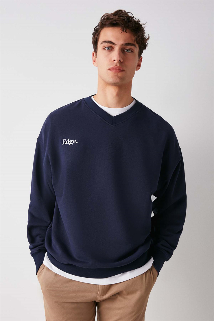 OFF Örme Oversize Lacivert  Sweatshirt