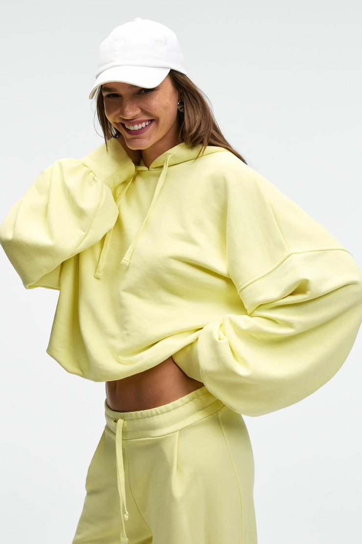 OLVERA Kadın Kapüşonlu Etek Ucu Balon Oversize Sarı Sweatshirt